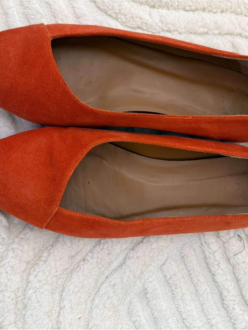 TOMORROWLAND Pointed Suede Flats in Orange - Picture 1 of 8